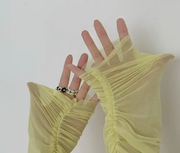 yellow mesh 5 цветов летняя Корейская ins Стильная однотонная футболка с короткими рукавами женские Топы повседневные футболки femme(R4481 - Цвет: yellow mesh