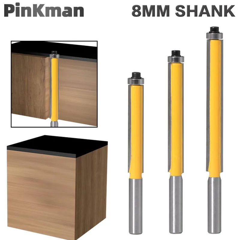 

1PC 8 Shank long blade flush bit Flush Trim Router Bit Wood Milling Cutter End Bearing For Woodworking Cutting Tools