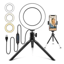 Selfie Makeup LED Ring Light With Tripod Stand For Camera Phone Studio USB Ring Lamp Dimmable Phone Holder Desk Accessories