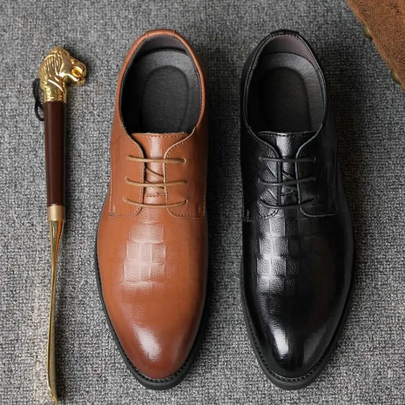 

Модные мужские туфли из натуральной кожи, свадебные деловые туфли-оксфорды с острым носком, дышащая рабочая обувь на шнуровке