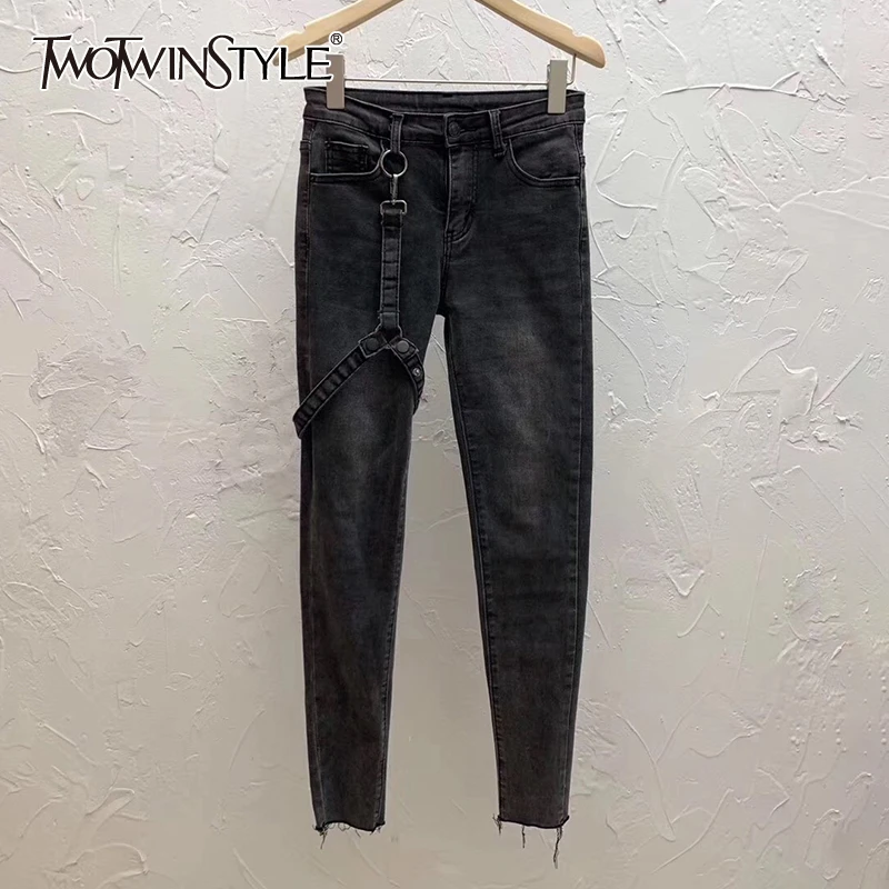 Женские джинсы-карандаш TWOTWINSTYLE осенние джинсовые брюки с высокой талией