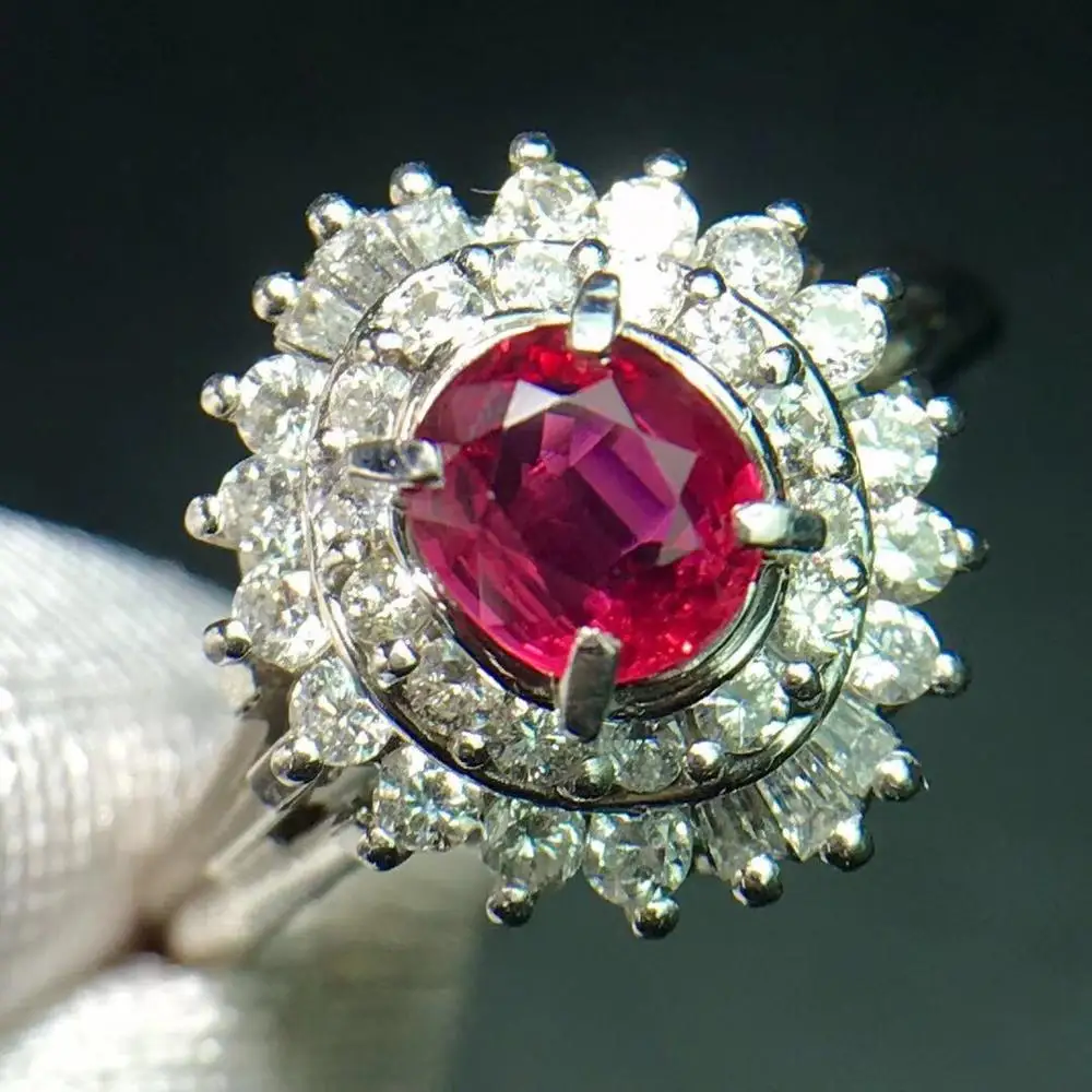 Рубиновое кольцо Pure Pt900 ювелирное изделие Настоящее натуральное 0.53ct Красный