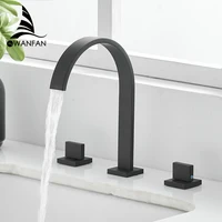 Basin Faucets Brass Polished Black Deck Mounted Square Bathroom Sink Faucets 3 Hole Double Handle Hot And Cold Water Tap LT-109R