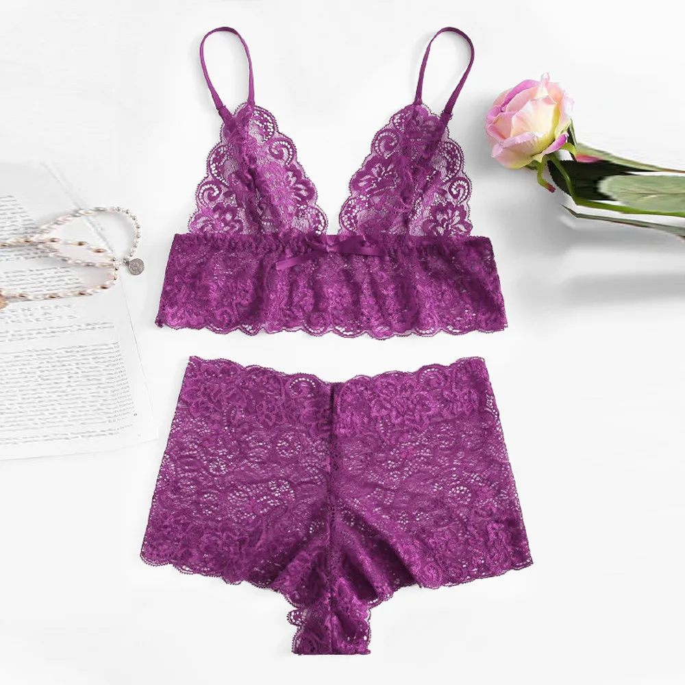 Sexy Underwear Women Plus Size Lace Babydoll Bra Lingerie Set Girl Transparent and Panty | Женская одежда