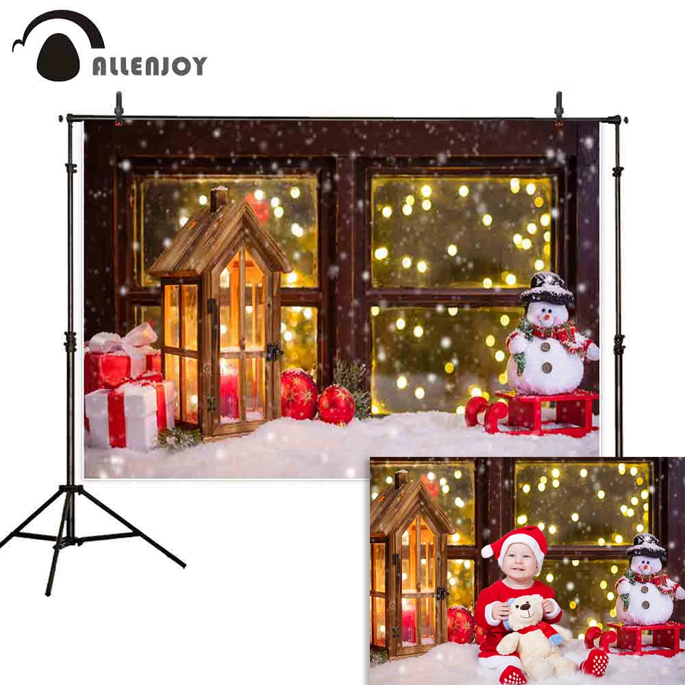 Allenjoy Рождественский фон для фотосъемки подарки Снеговики деревянные окна боке