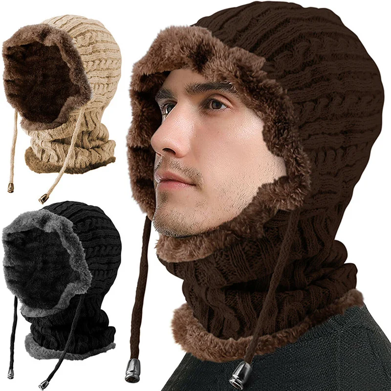

Fashion Fleece Knitted Hat Long Neck Sleeve Design Thicken Winter Warming Cap for Cycling Skiing Walking PR Sale