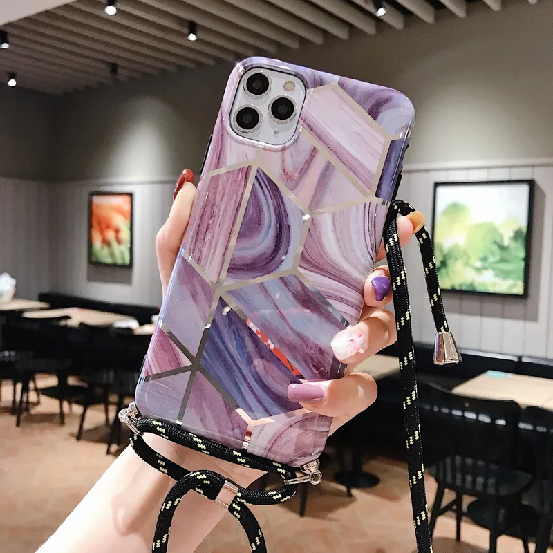 

Geometric Marble Phone Cases For iPhone 11 Pro Max XR XS Max i7 i8 Plus X SE 2020 Strip Soft IMD Electroplated Cover Coque