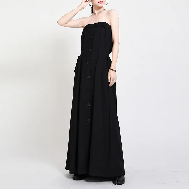 

MSXU New 2020 Dress Temperament Wrapped Chest Waist Split Suit Dress Large Swing Floor Skirt