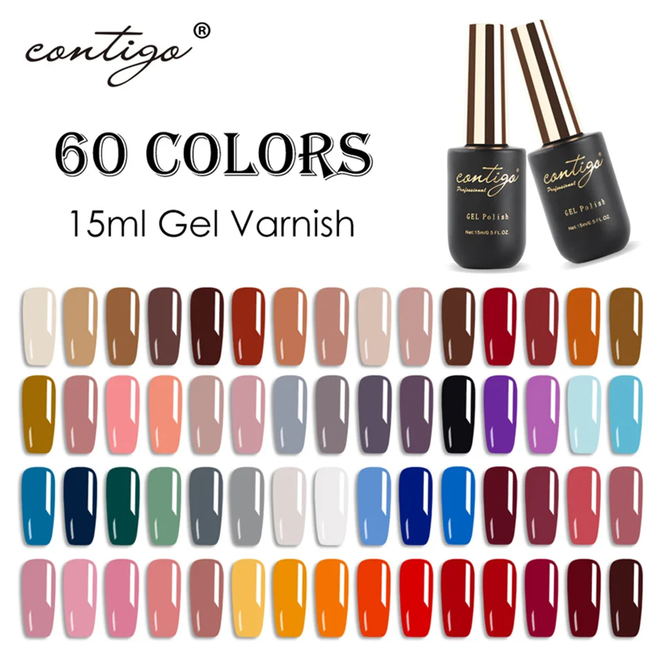 Contigo UV Led Gel Varnish Rubber Base Semipermanent Matte Top and Thick Nail Base Coat Soak Off Hot Sale Gel Polish for Nails