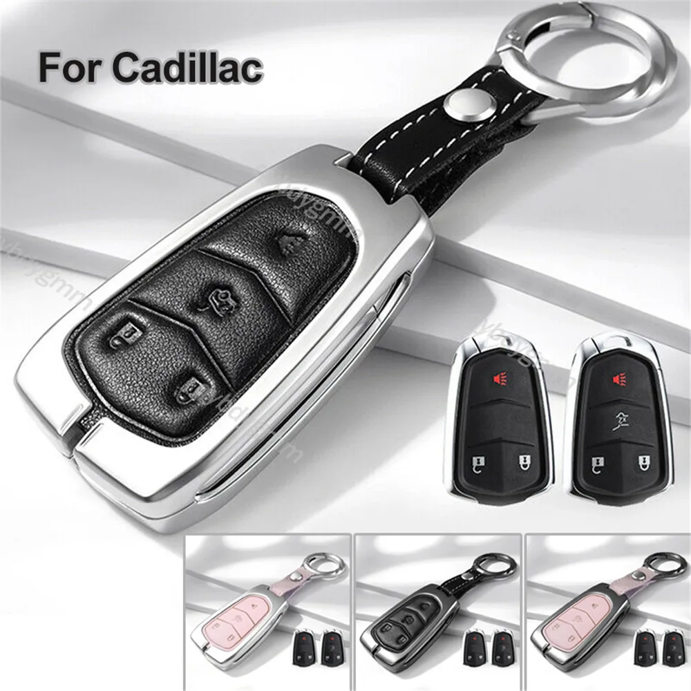 

Zinc Alloy Leather Car Remote Key Fob Cover Case Protector Shell 4 Buttons For Cadillac Escalade ATS CT6 XT5 SRX 2015-up