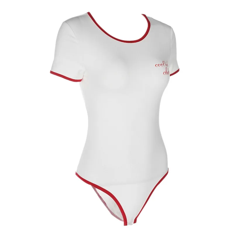 

Women Sexy Bodysuit Romper Letter Print White Casual Skinny Bodysuit Autumn Winter Short Sleeve O-neck Jumpsuit