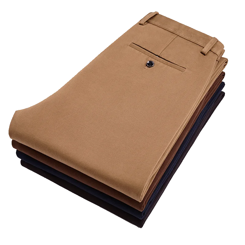 

SHAN BAO Men's Fitted Straight Pure Black Casual Pants Soft and Soft Cotton Stretch Pants Spring Brand Clothing Navy Blue Khaki