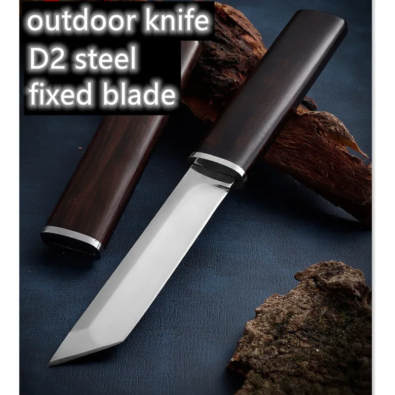 

Hot Sale Outdoor Knife D2 Steel Fixed Blade Black Sandalwood Handle Straight Knife Survival Rescue Diving Tactics Edc Tool Knife