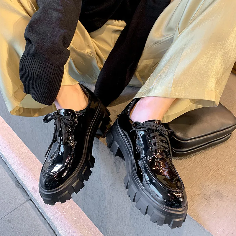 

FEDONAS Women High Heels Pumps Platforms Casual office Pumps Spring Summer Cross Tied Shoes Cow Patent Leather Brand Shoes Woman