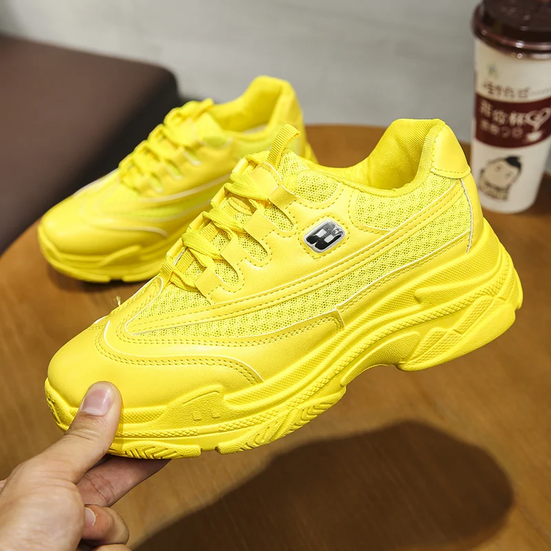 yellow Модные массивные кроссовки; женская обувь; кроссовки на платформе и высоком каблуке; повседневные кроссовки для женщин; Цвет зеленый, желтый; chaussures femme - Цвет: yellow