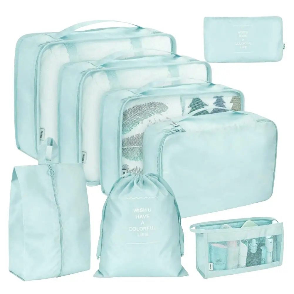 Cyan Blue Дорожная сумка, чемодан, упаковка, кубики, органайзер, 8 шт./компл., сумки для хранения багажа, для одежды, косметическая обувь, дорожные органайзеры, сумки - Цвет: Cyan Blue