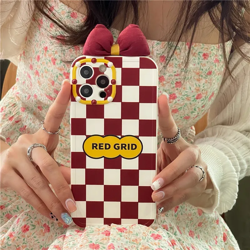 

Cute 3D bowknot grid Phone case For huawei P50 P40 P30 Honor Mate 40 30 Pro Nova 8 6 5 7SE 7p princess gril gift Soft Back cover