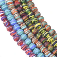 5pcs round 12mm strips matte lampwork glass handmade loose beads for jewelry making diy crafts findings