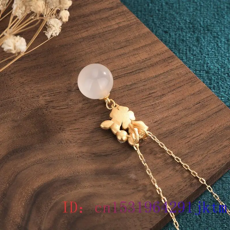 

White Jade Bead Pendant Gemstone Zircon Jewelry Chinese Charm Chalcedony Amulet 925 Silver Women Gifts Crystal Necklace Natural