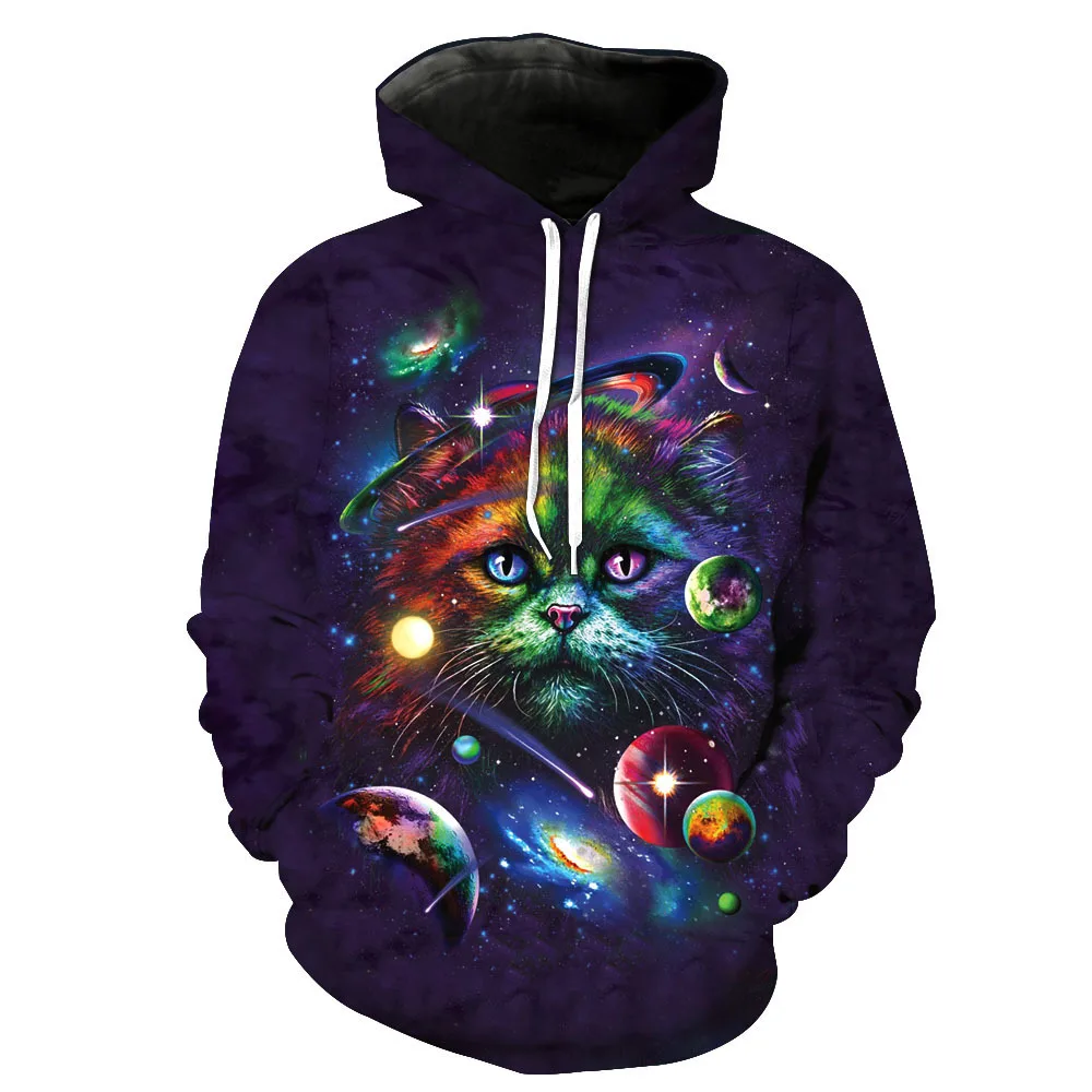 

CNUUIKOOEK Sweatshirts Men's 3D Star Cat Printed Hooded Pocket Pullover Hoody Fashion Hooded Men's Hoodies
