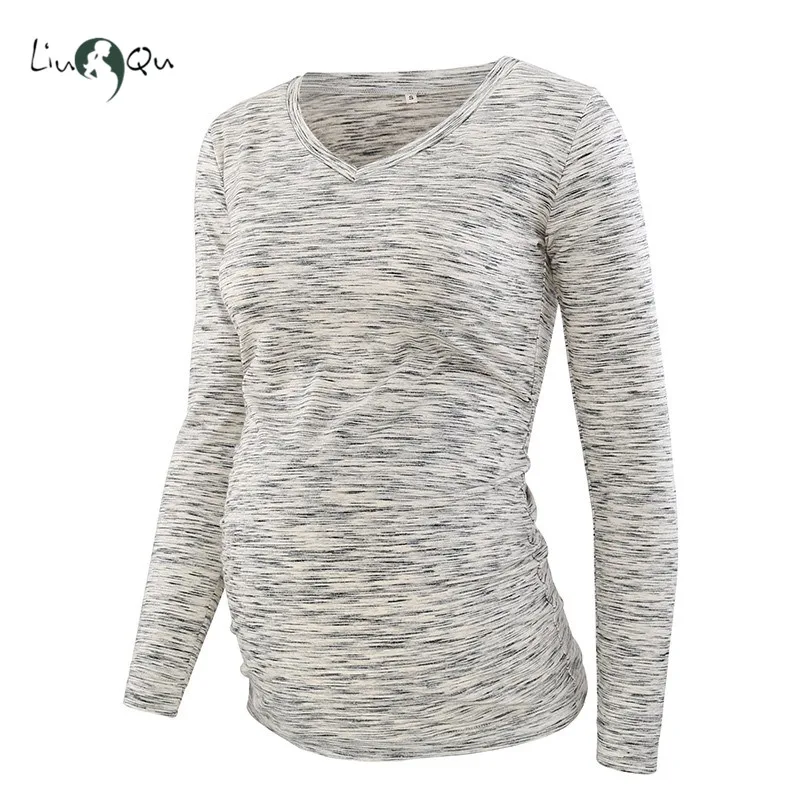 Женский топ для беременных с длинным рукавом v образным вырезом и рюшами рубашка