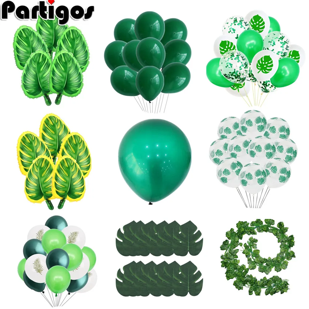 

Latex Balloon Green Balloons Woodland Animal Palm Leaf Foil Balloons Safari Party Baloons Birthday Party Decorations Kids Balon