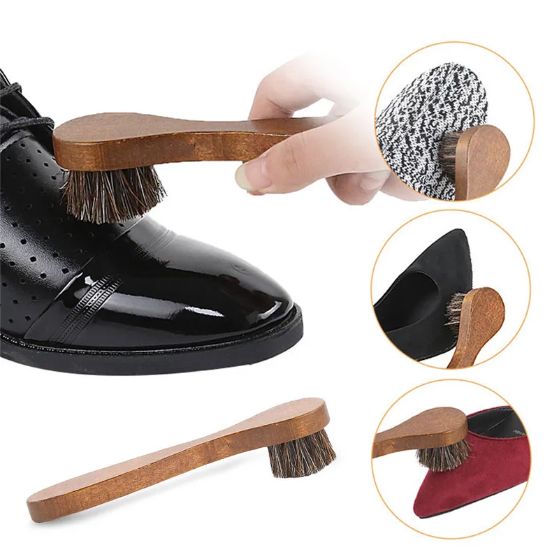 С ручкой кисть из конского волоса гладкая кожаная обувь специальная щетка для