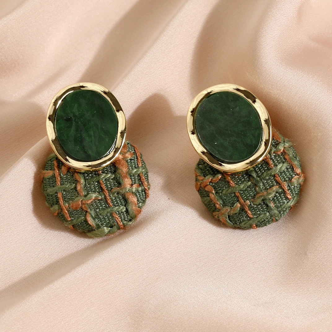 

Chic Elegant Fall Winter Green Cloth Round Stud Earrings for Women Korean Fashion Jewelry Charms Boucle Oreille Femme Pendientes