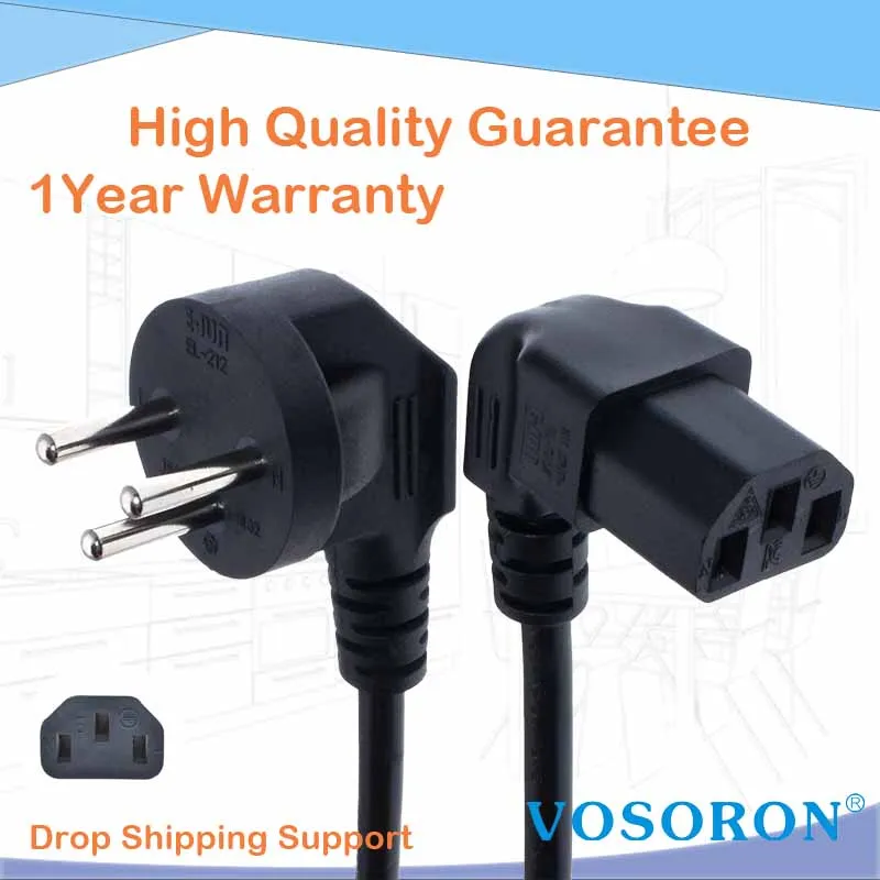 

Isreal SI32 Power cord Down angled IEC320 C13,100cm, H05VV-F 3G 0.75mm ,SII standard Type H power line cables.