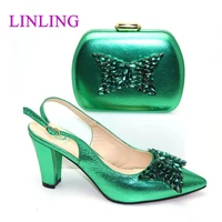 high quality green color elegant italian shoes with matching bag shoes and bag set african shoes for women sweet mature