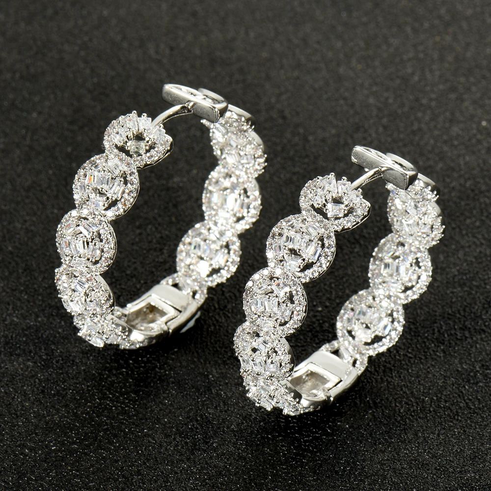 

HIBRIDE White Gold Color European CZ Big Pendientes Hoop Earring For Women Luxury Earring boucle oreille femme Wholesale E-965