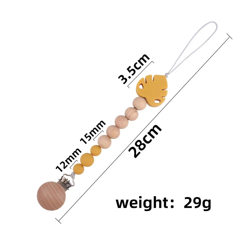 

Eco-Friendly Handmade Newborn Dummy Feeding Pacifier Clips Chain Leaf Beads Silicone Teether Strap Leash