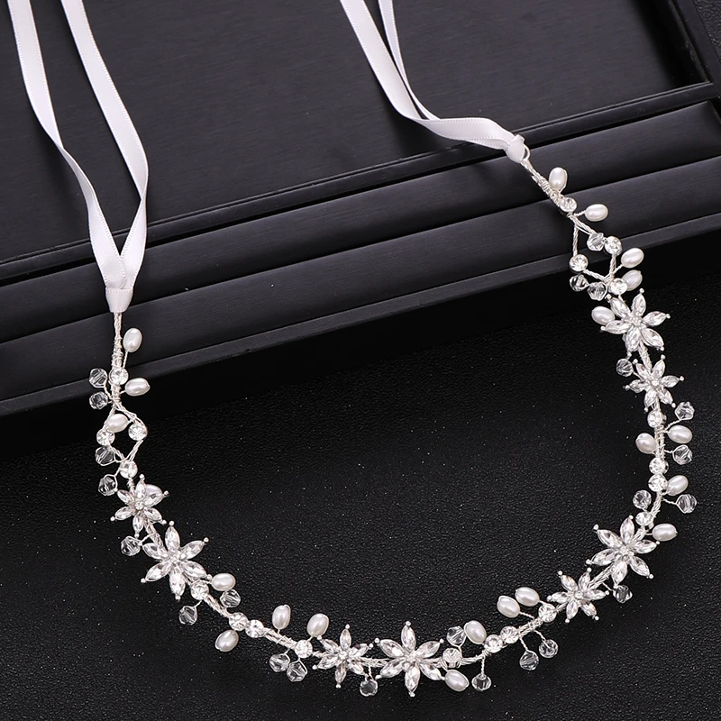 Свадебные аксессуары для волос повязка на голову с жемчугом и стразами