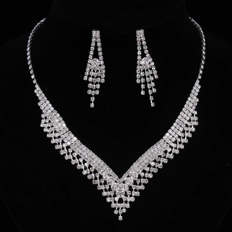 

GU142 Popular necklace, earrings set bridal 2-piece set silver-plated crystal zircon wedding accessories