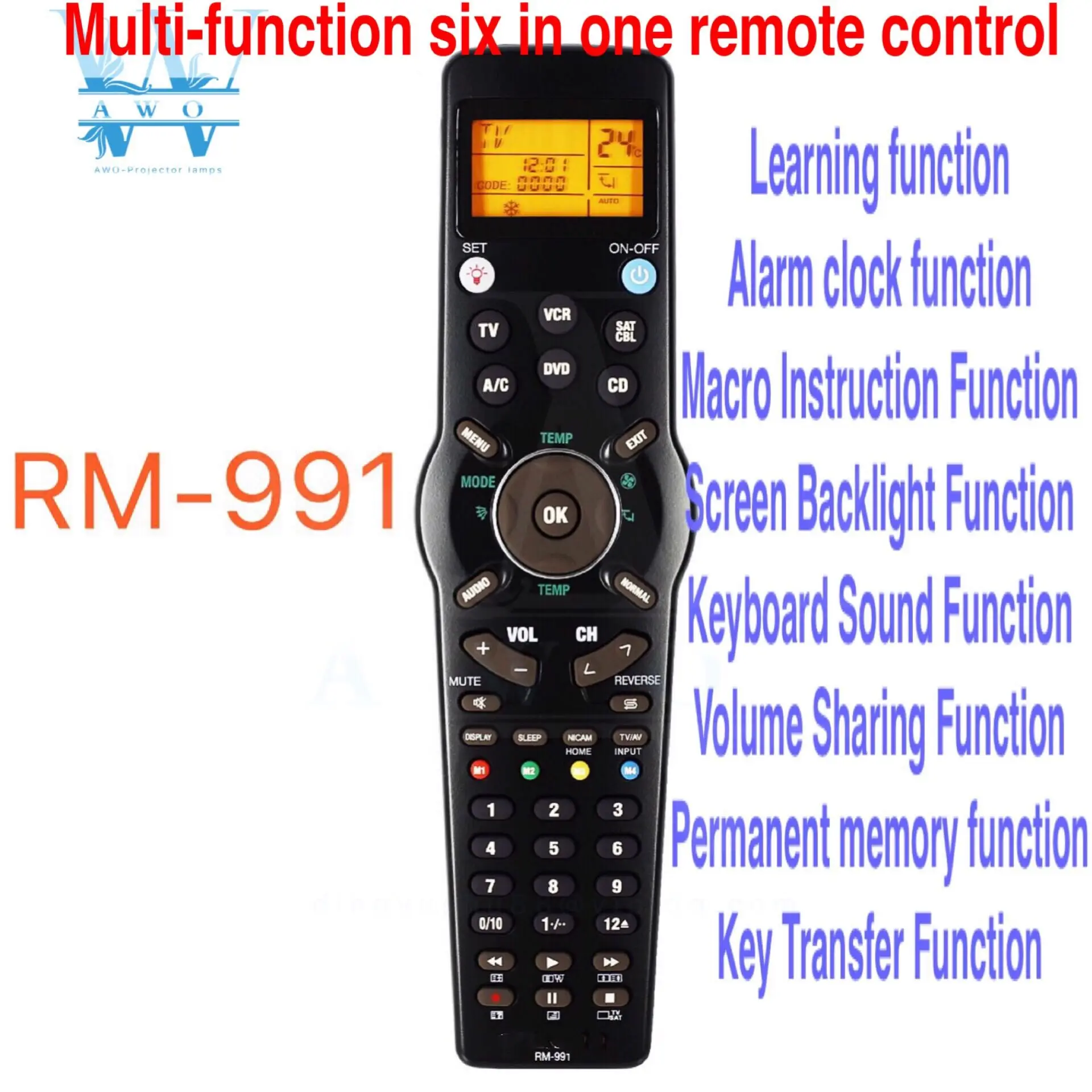 

New Universal Remote Control RM-991 Learning 6 Nets in 1 Code For Chunghop TV/SAT/DVD/CBL/CD/AC/VCR