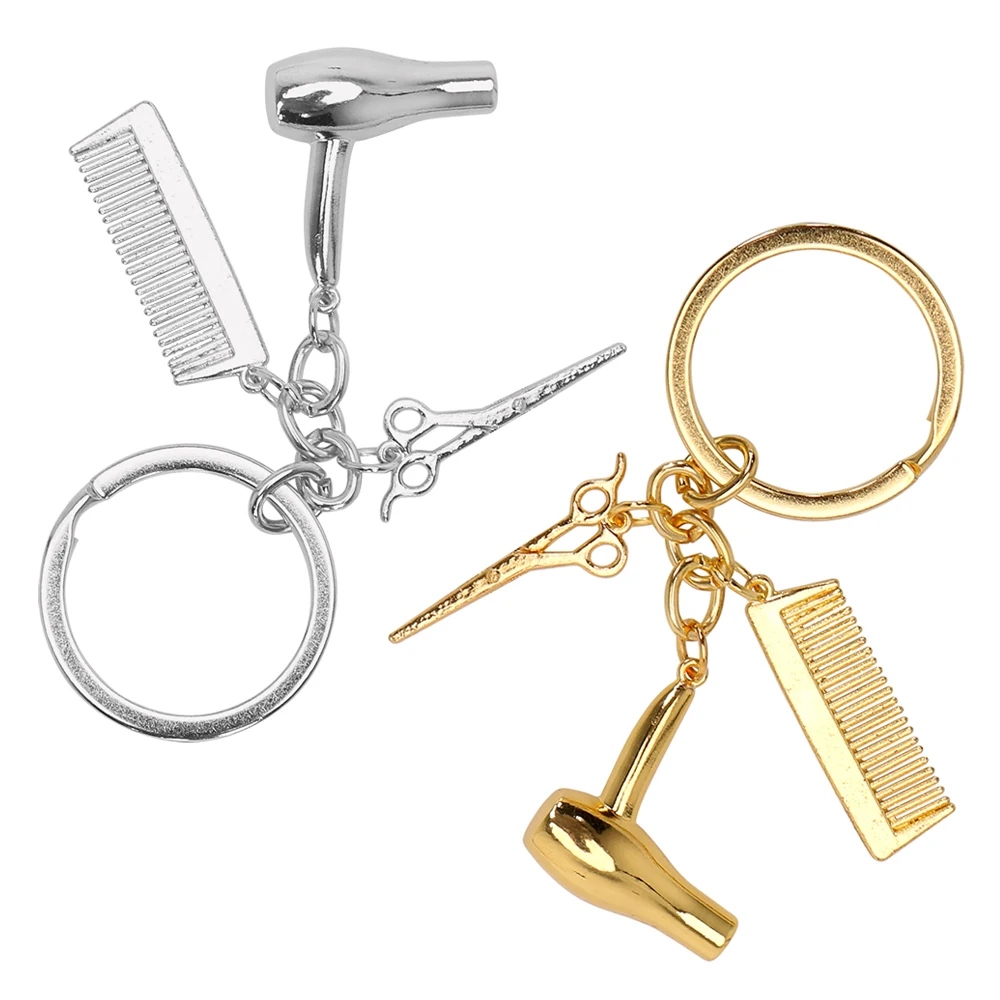 

Car Key Rings Fashion Jewelry Comb Scissors Hair Dryer Keyring Car-styling Keychains Hairdressers Gift