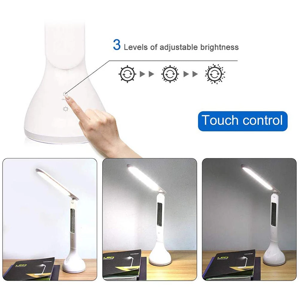 Светодиодная настольная лампа с будильником календарем регулируемой