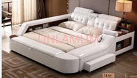 genuine leather bed frame soft beds massager storage safe speaker led light bedroom cama muebles de dormitorio camas quarto