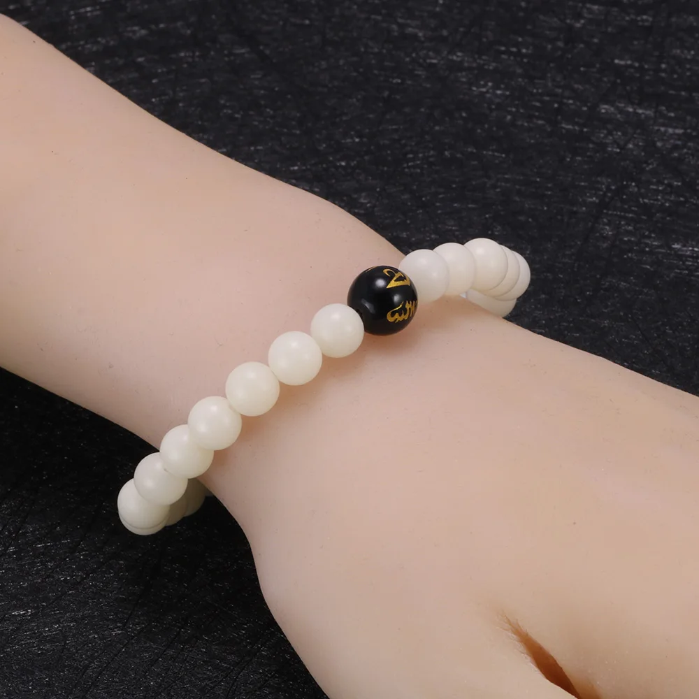 Натуральный белый Bodhi Бусы Браслеты для женщин и мужчин с черным ониксом резьба