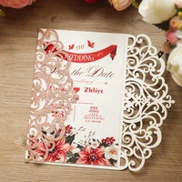 50pcs Champagne Silver Glitter Laser Cut Invitation Cards with Blank Inner Sheets and Envelopes for Wedding Bridal Shower