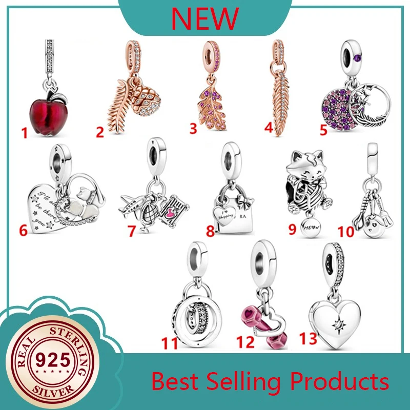 

100% 925 Silver New Red Apple Airplane Trunk Globe Pendant Suitable For The Original Women's Bracelet Women's Diy Charm Jewelry