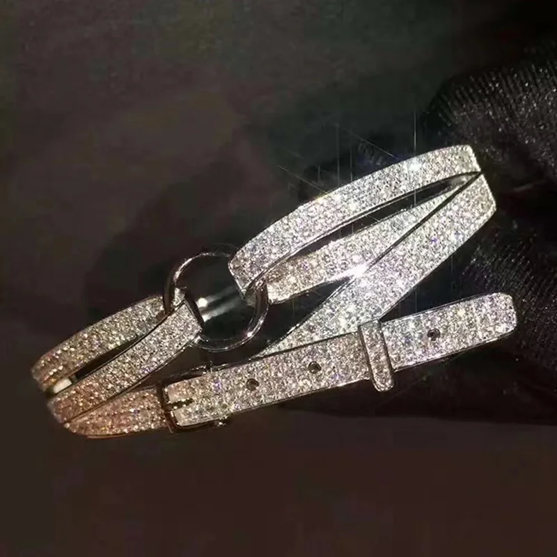 bangle Брендовые ювелирные изделия из чистого 925 пробы серебра для женщин, дизайнерский Свадебный комплект ювелирных изделий, браслет в виде ремня, набор колец с двойным крестом, ювелирное изделие - Окраска металла: bangle