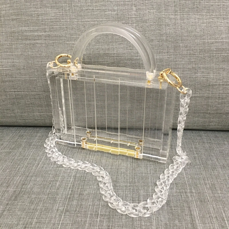 

Transparent Fashion Women Vertical Pattern Handbag Chain Shoulder Bag Luxury