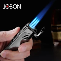 jobon metal triple torch lighter gift jet cigar pipe lighter cutter gas butane inflatable windproof flame igniter men gadgets