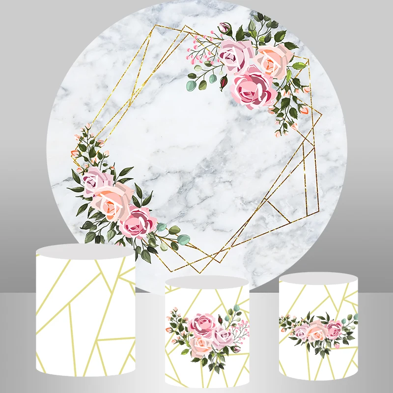Круглый фон мраморная розовая роза баннер на день рождения Свадебный для