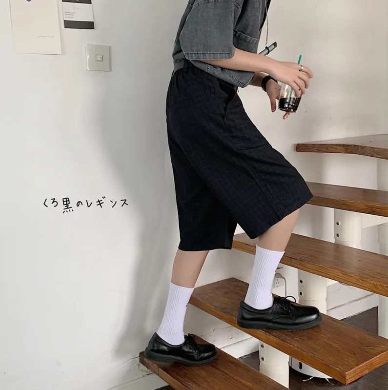 

2020 Summer New Youth Popular Men's Lattice Five-point Pants Fashion Casual Loose Straight Shorts Navy Blue / Khaki S-XL