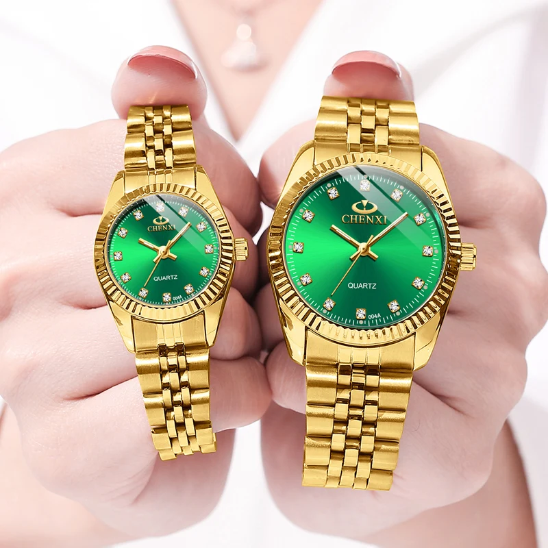Часы CHENXI для влюбленных Роскошные деловые золотые часы из нержавеющей стали