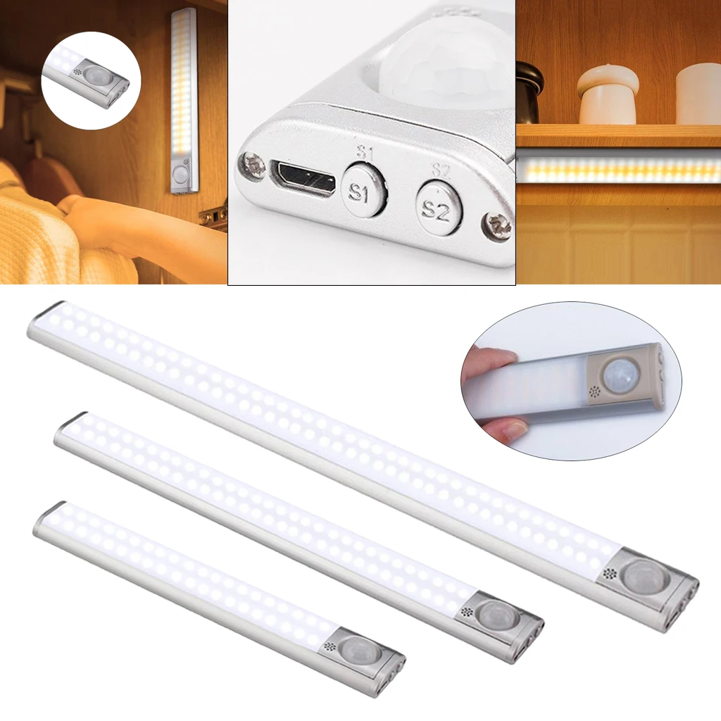 

Светодиодный светильник для шкафа с пассивным инфракрасным датчиком движения, светильник для шкафа, s-лампа с USB-зарядкой