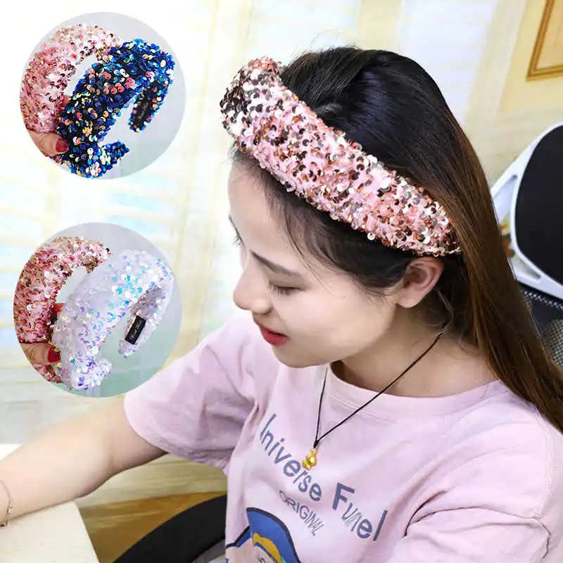 

Fashion popular women's bright film headband high grade cloth art super shiny soft hair wide hair band Headband