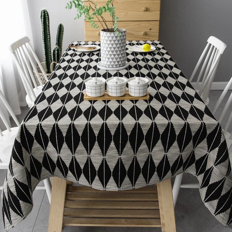 

Black Geometric Table Cover Cotton Pastoral Tablecloth Picnic BBQ Home Kitchen Decorative Toalha De Mesa Home Dining Desk Cover